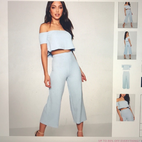 blue two piece jumpsuit